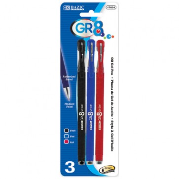 Color Oil-Gel Ink Pen w/ Rubberized Barrel (3/Pack)